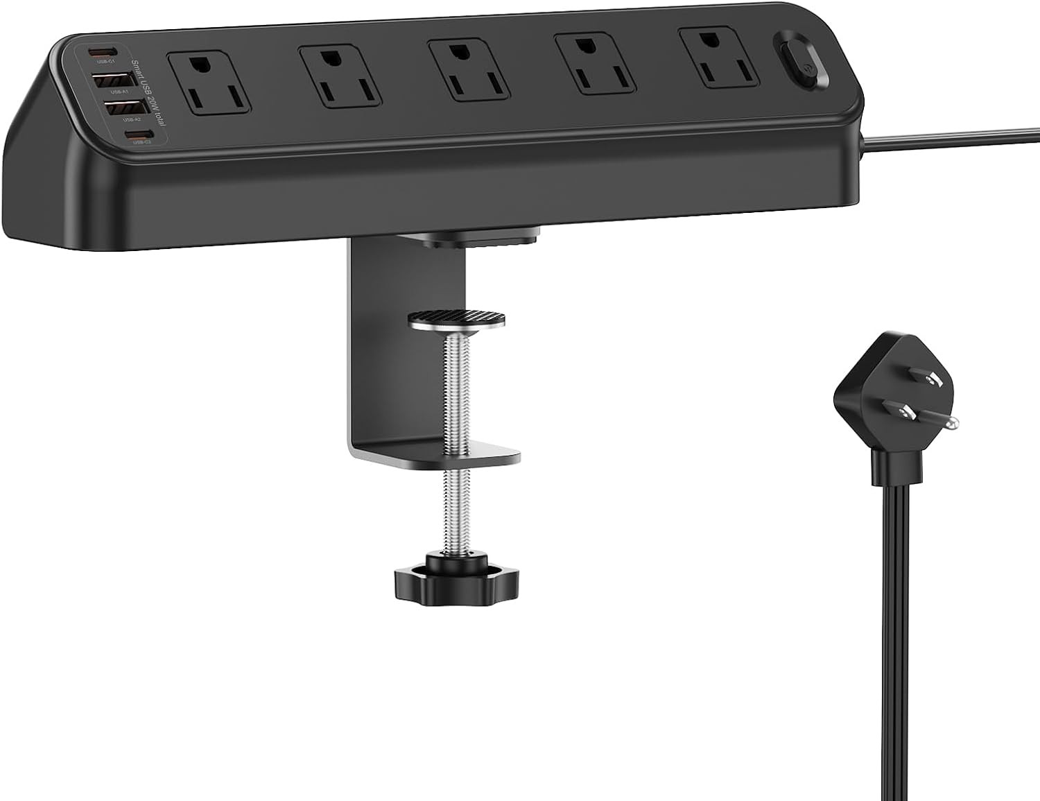 Desk Clamp Power Strip 6FT, Desk Edge Mount Extension Cord with 10 Outlets, 20W