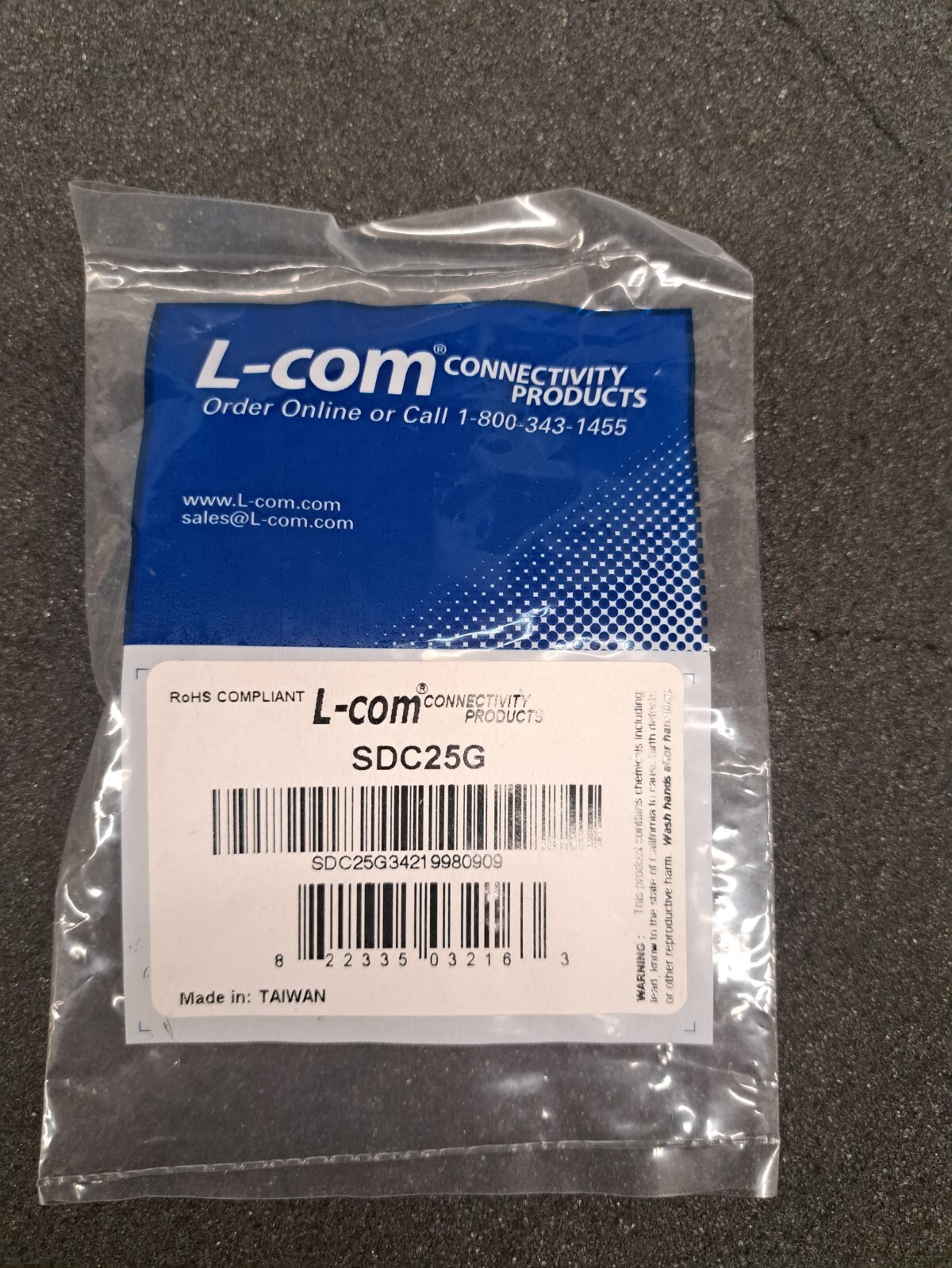 New, L-Com, SDC25G, D Sub Backshell, 180 Deg, Db, Plastic -Sold as a Lot of 7pcs