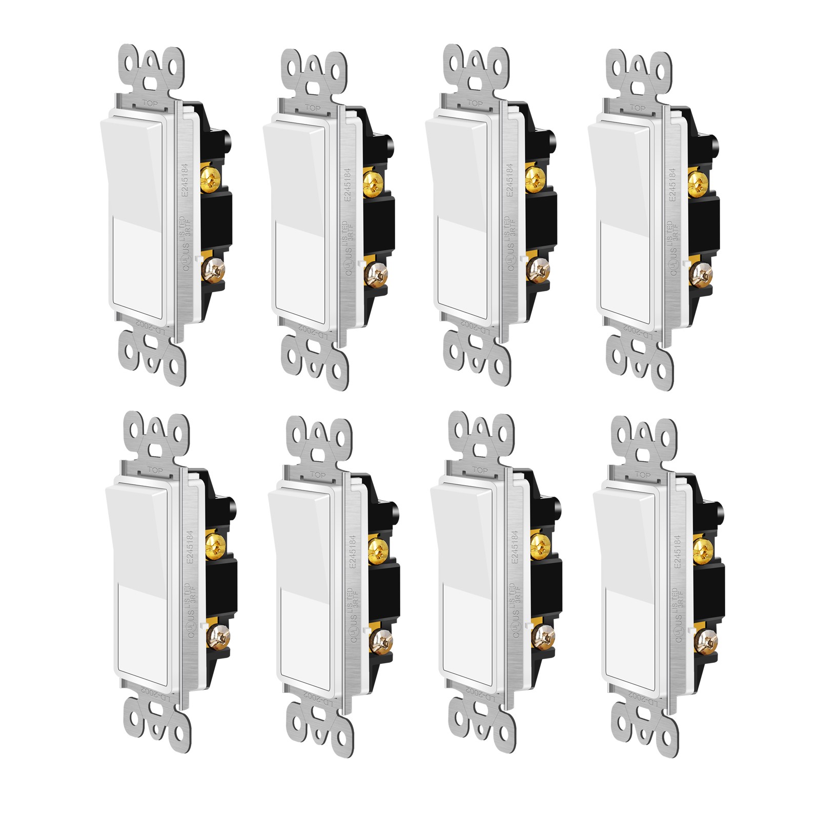 3 Way Decora Light Switch 15Amp 120/277V AC White Rocker Paddle Wall UL 8Pack