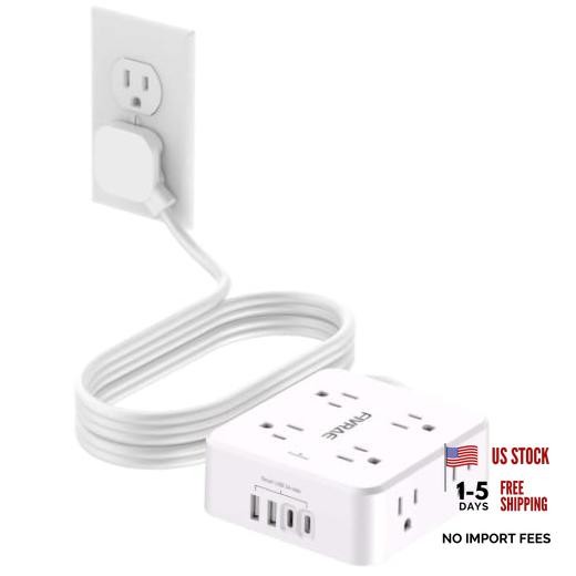 10Ft Extension Cord with Multiple Outlets, 8 Outlets and 4 USB 10 Ft White