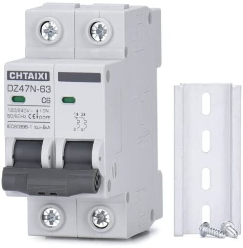 AC Miniature Circuit Breaker 120V/240V 2 Pole DIN Rail Mount Circuit 6 Amp