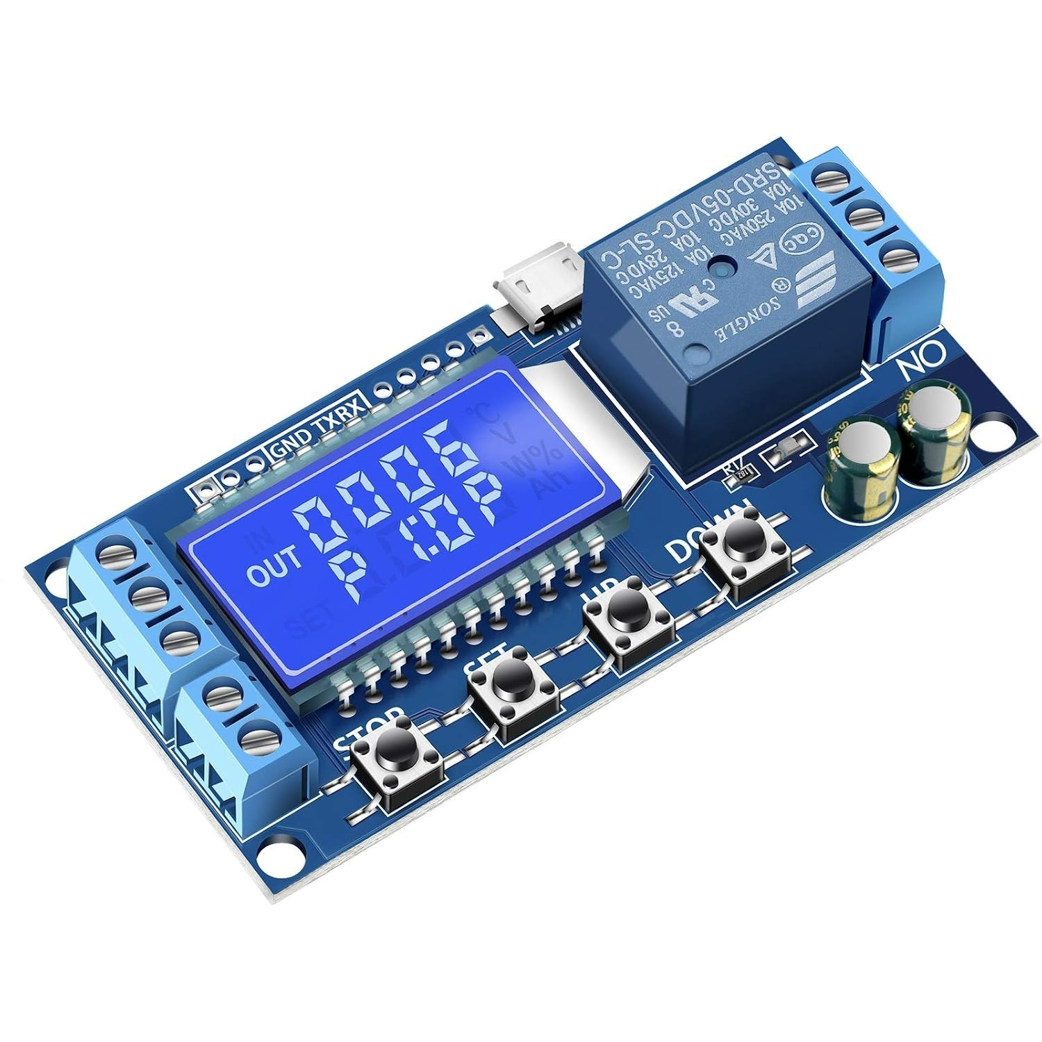 Versatile Timer Relay Module – LCD Display, 5V/12V/24V, Time Delay Up to 9999min