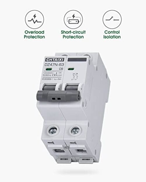 AC Miniature Circuit Breaker 120V/240V 2 Pole DIN Rail Mount Circuit 6 Amp