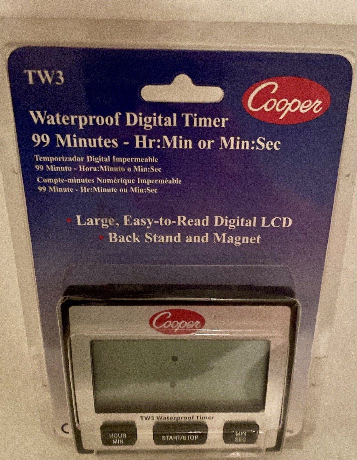 Cooper-Atkins TW3 Waterproof Digital Timer Back Stand/Magnet 99 Min Hr Min Sec