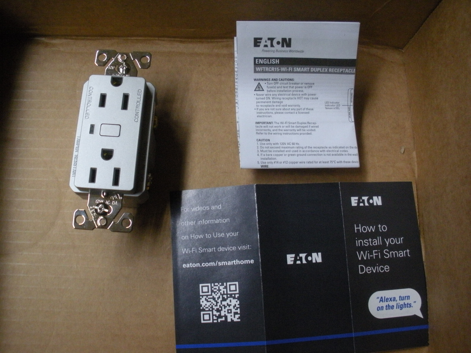 Eaton Alexa WIFI smart receptacle WFTRCR15-SG-SP-L lot of 2 Silver Granite