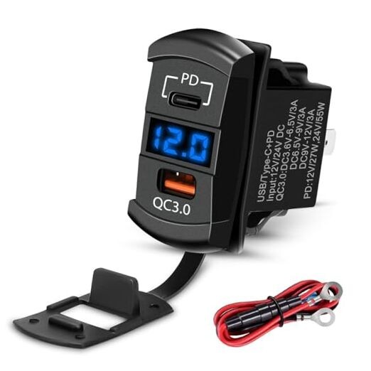 ​ Car Rocker Switch Outlet, 36W QC3.0 USB-A Port & 55W PD Port Charger Socket 1
