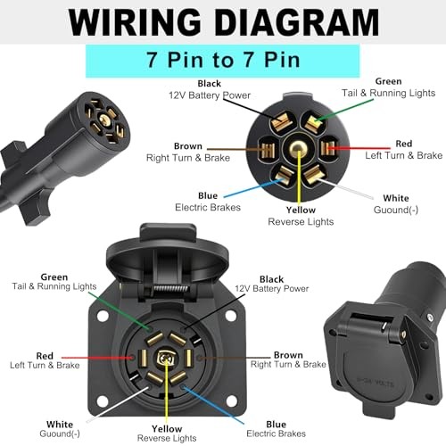 7-Way Trailer Extension Cord Wire Cable, 1 Feet 7 Way 1FT Extension Cable