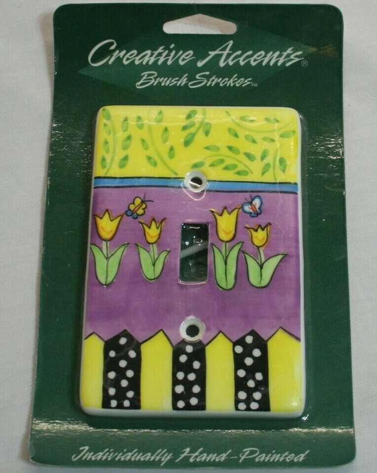 Ceramic Floral Theme Hand Painted Decorative Light Single Switch WallPlate Cover