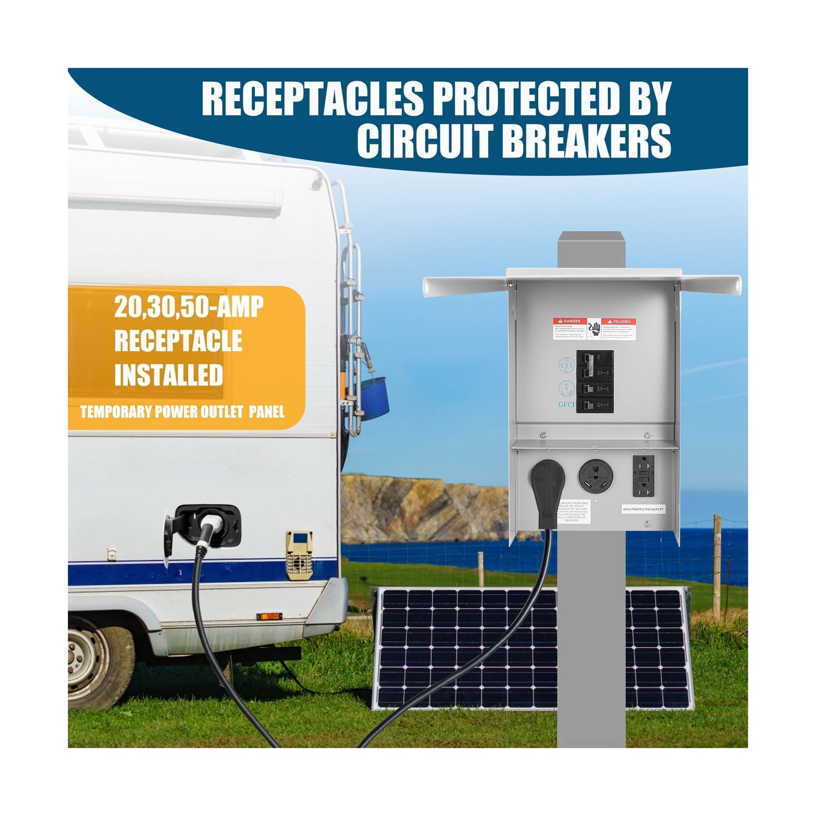 RV Electrical Outlet Panel with Breaker Temporary Power Outlet Panel RV Circu…