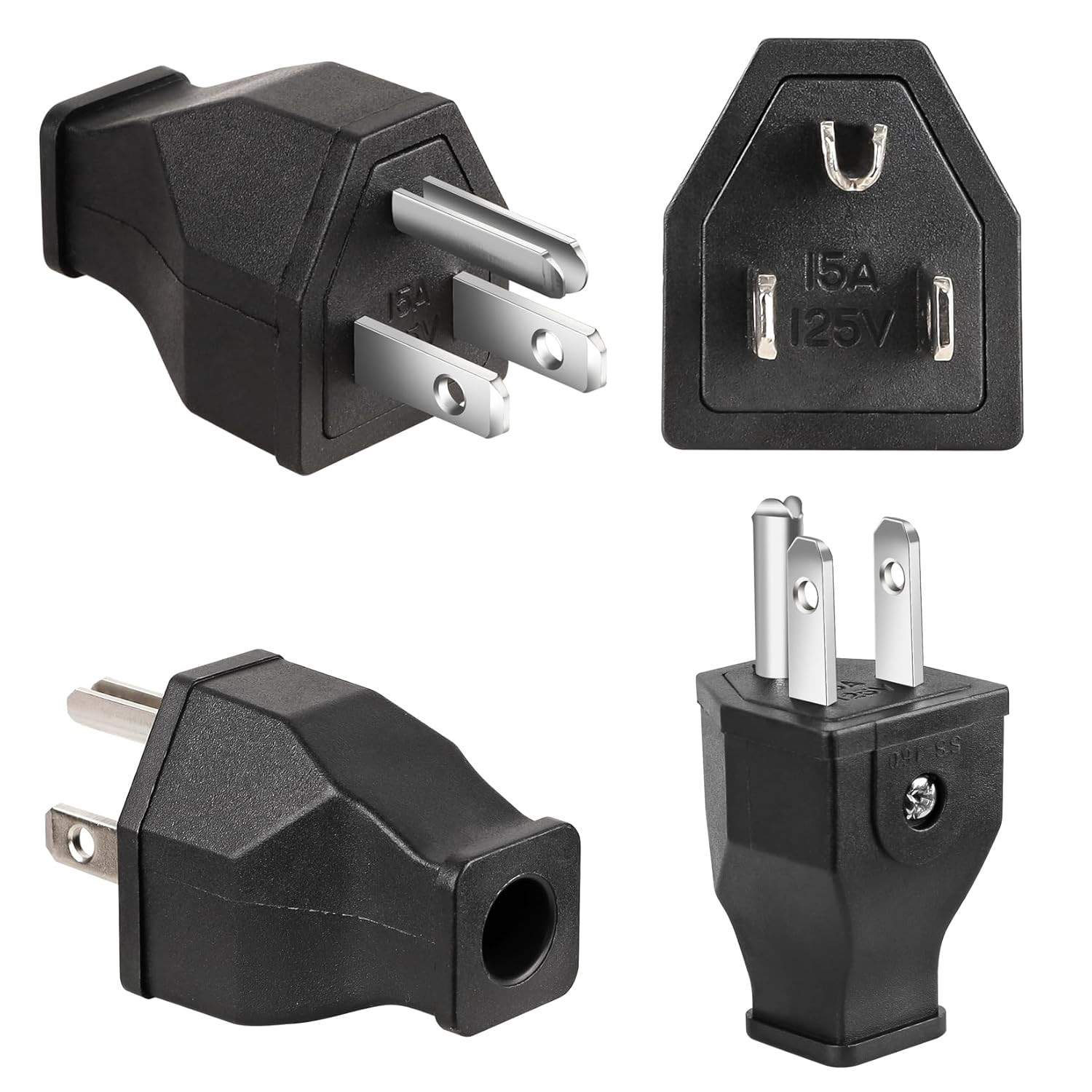 3-Pack 2-Pole 3-Wire Grounding Plug Set – Male & Female, 15A 125V