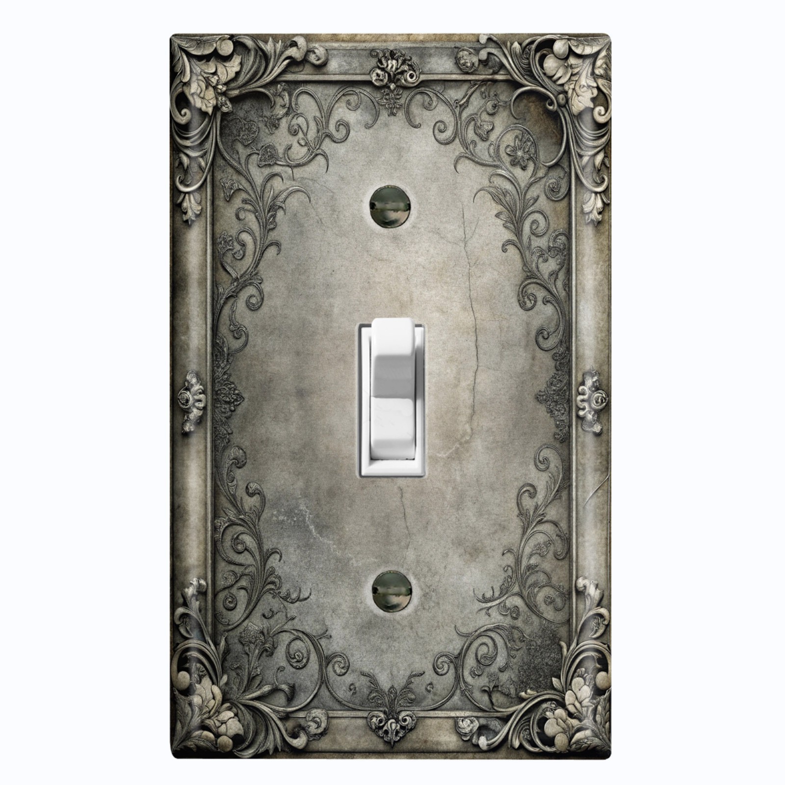 Metal Light Switch Outlet Cover Wall Plate Faded Rustic Grey Floral Frame FME109