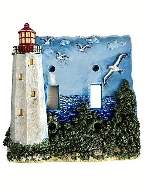Borders Unlimited 3D Lighthouse Seagulls Ocean DOUBLE Electrical Switch Plate