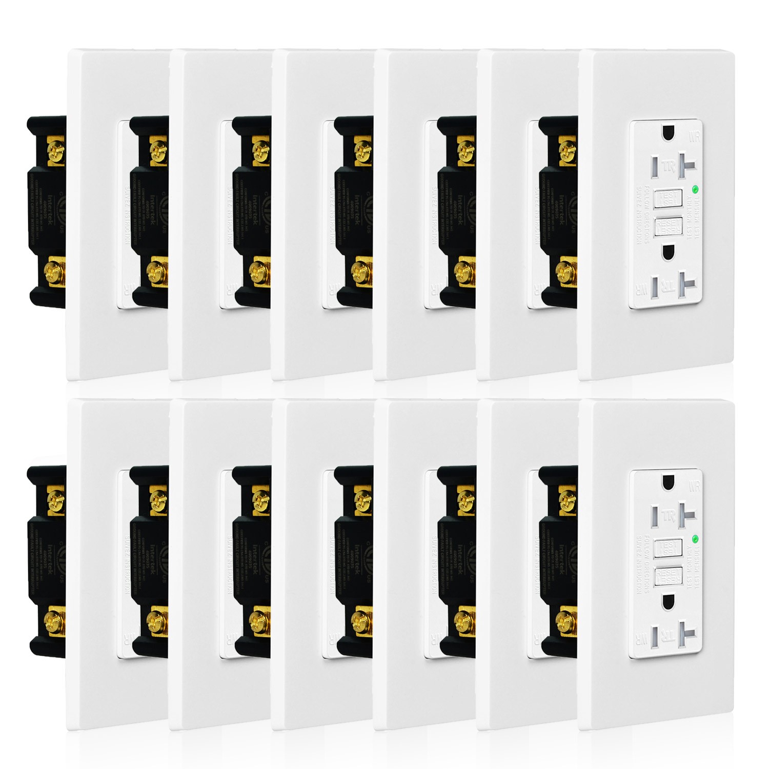 12Pack 20A GFCI Safe Lock TR Receptacle Outlet with Wall Plate LED Indicator ETL