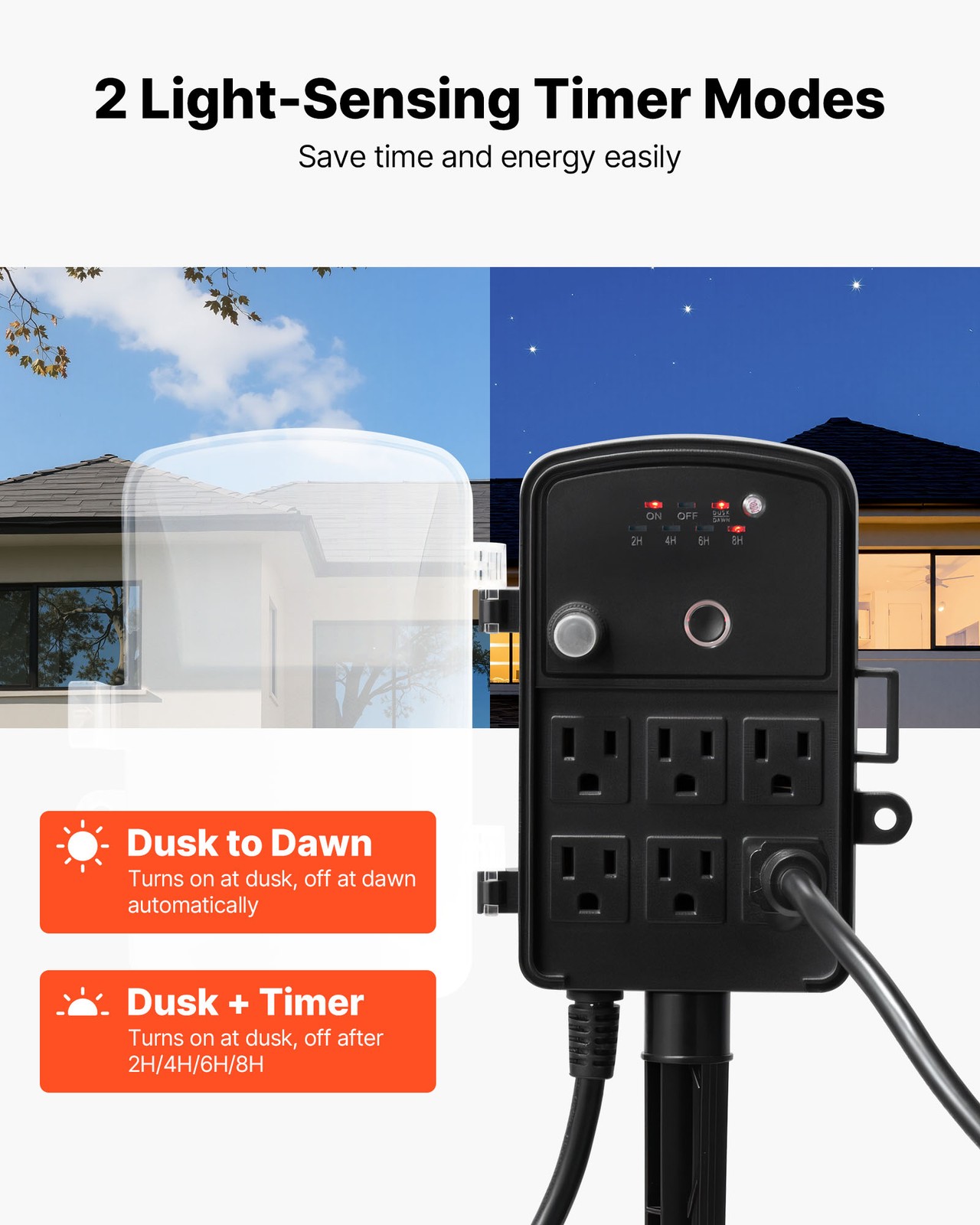 VEVOR Outdoor Power Stake Timer Waterproof Power Strip 6 Outlets 100FT Cord