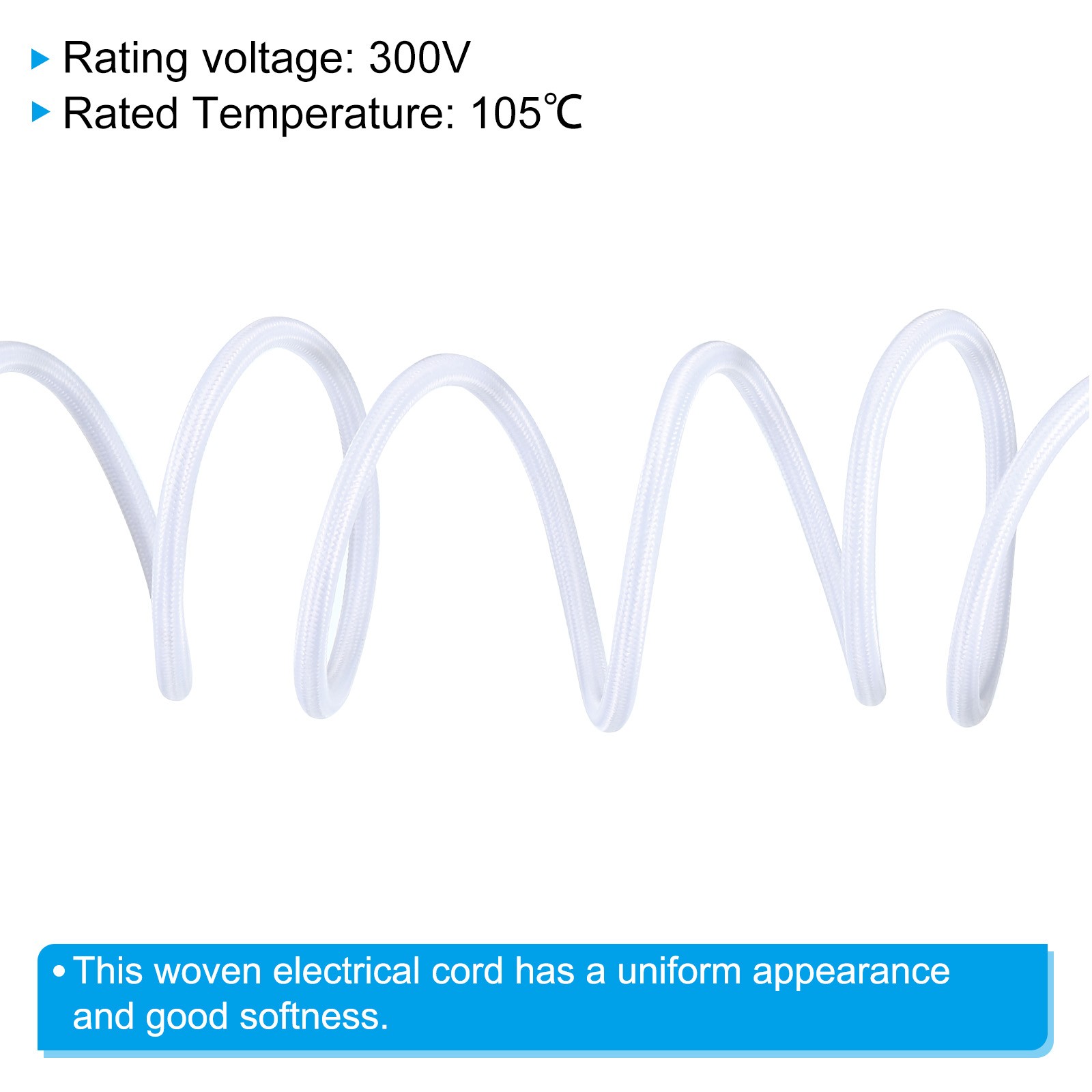 9.84ft 18AWG 2 Core Fabric Cloth Covered Round Wire White