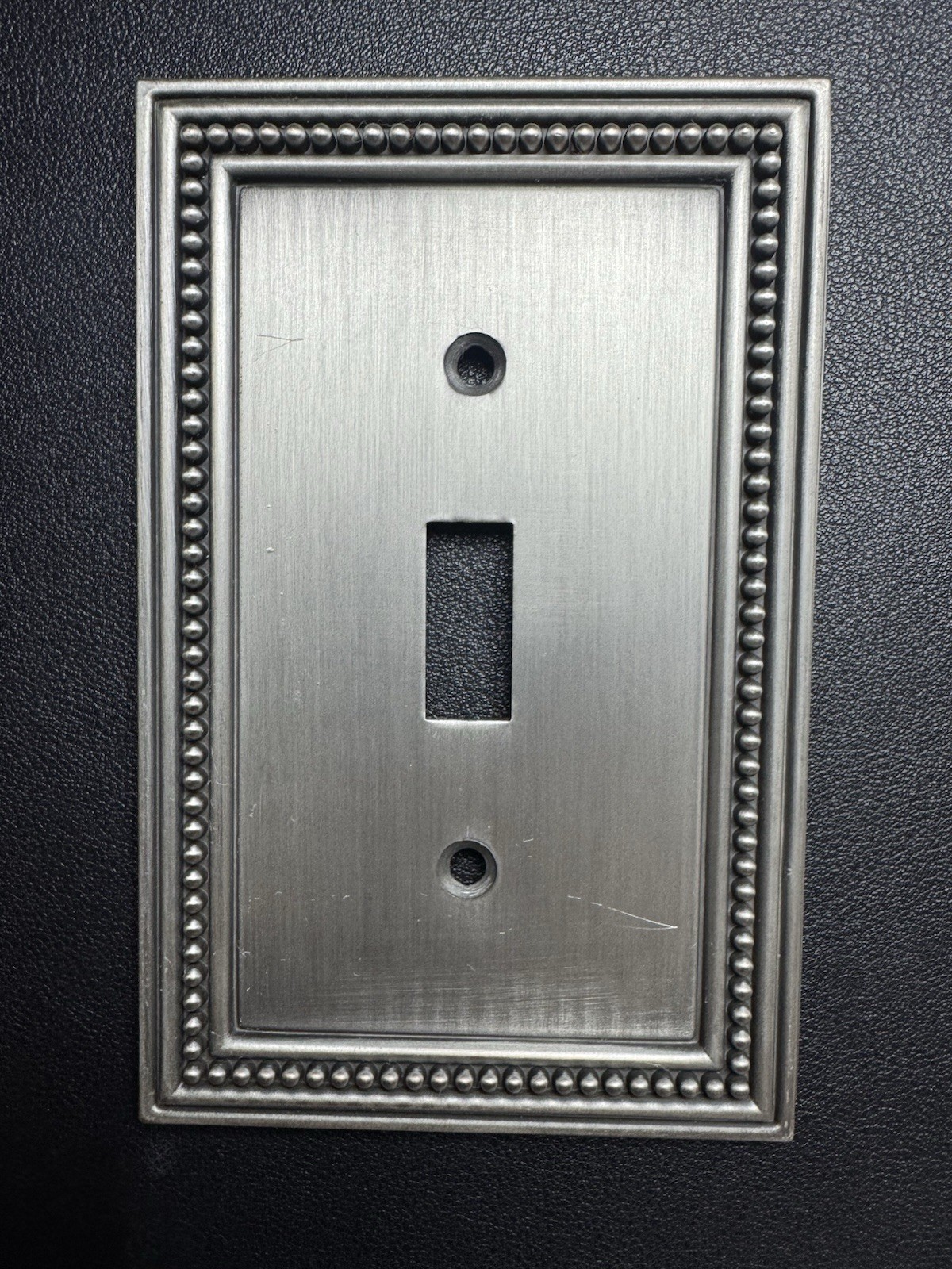 Beaded Edge Brushed Silver Metal 1-Gang Single Toggle Wall Plate Cover