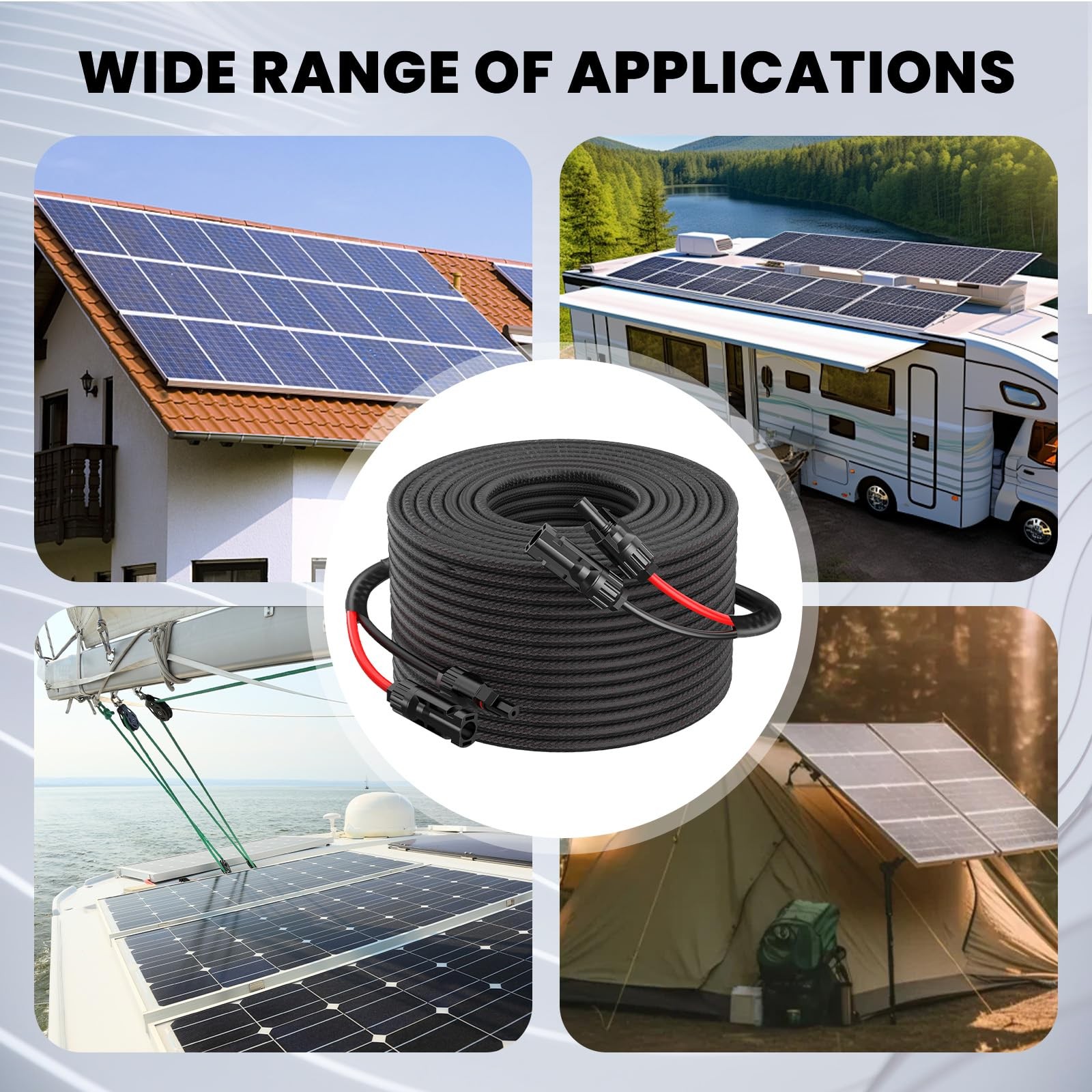 Twin Wire 5FT 10AWG Solar Extension Cable with 5FT, Black braided sleeve