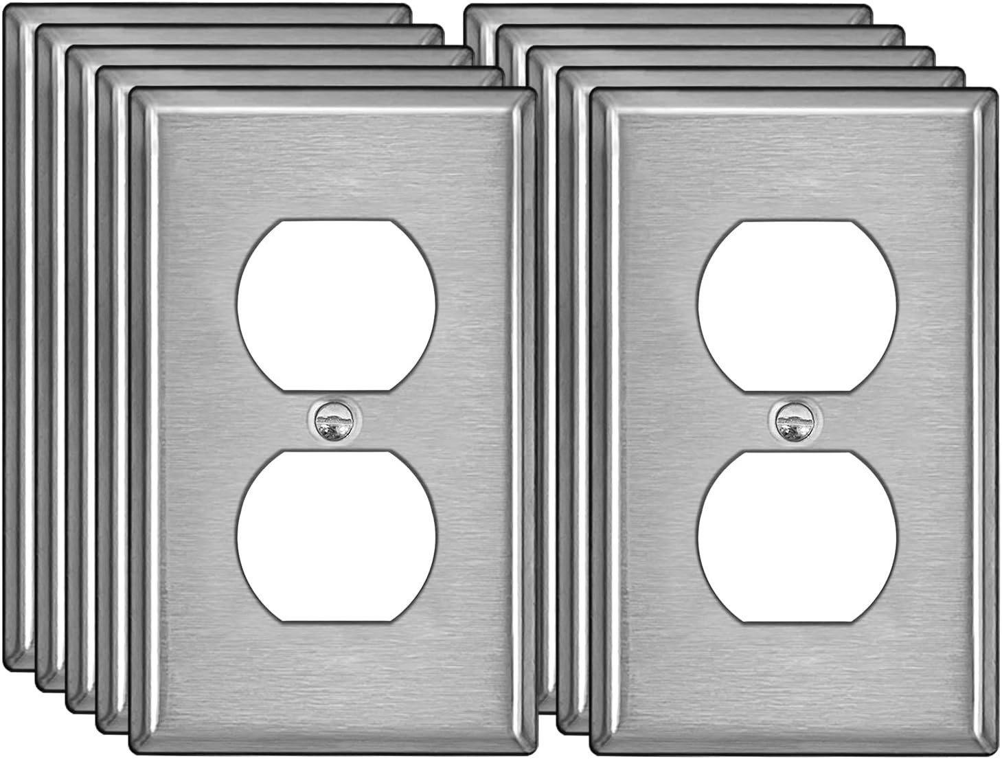[10 Pack] BESTTEN Duplex Receptacle Metal Wall Plate with Protective Film 1