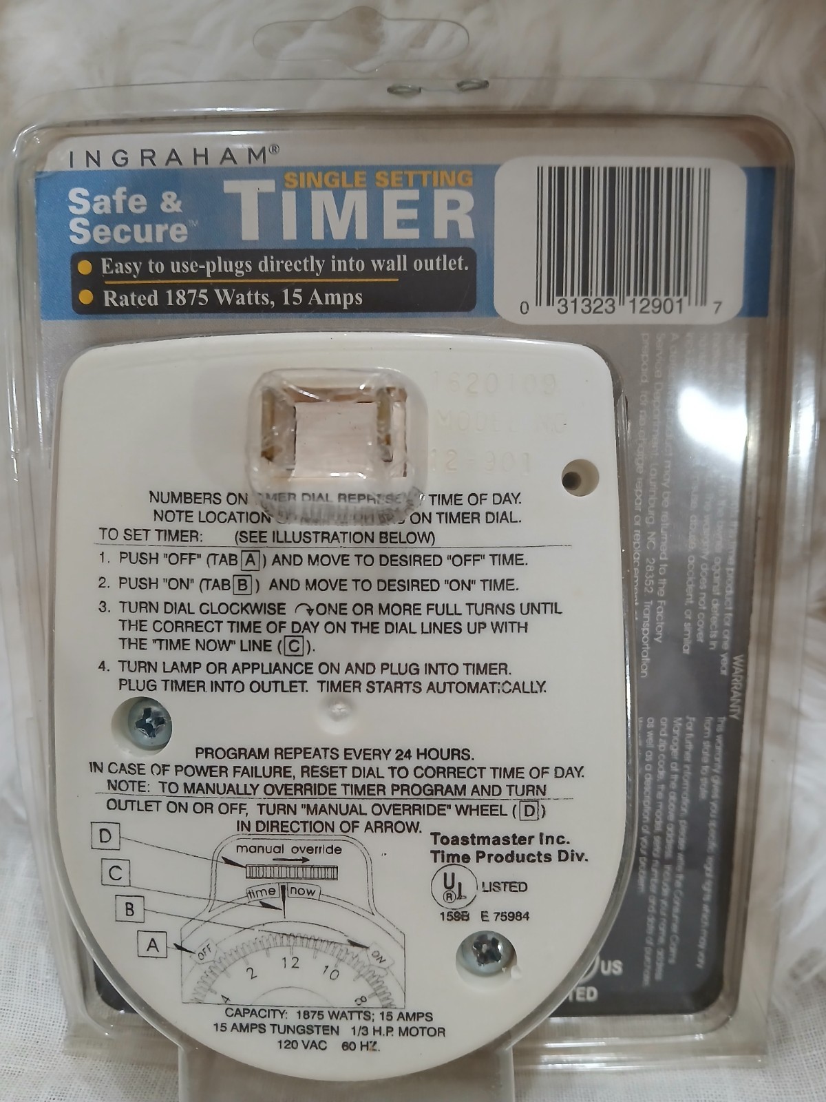 Ingraham Single Setting Timer 1875 Watts Wall Plug Outlet Time Controller NEW