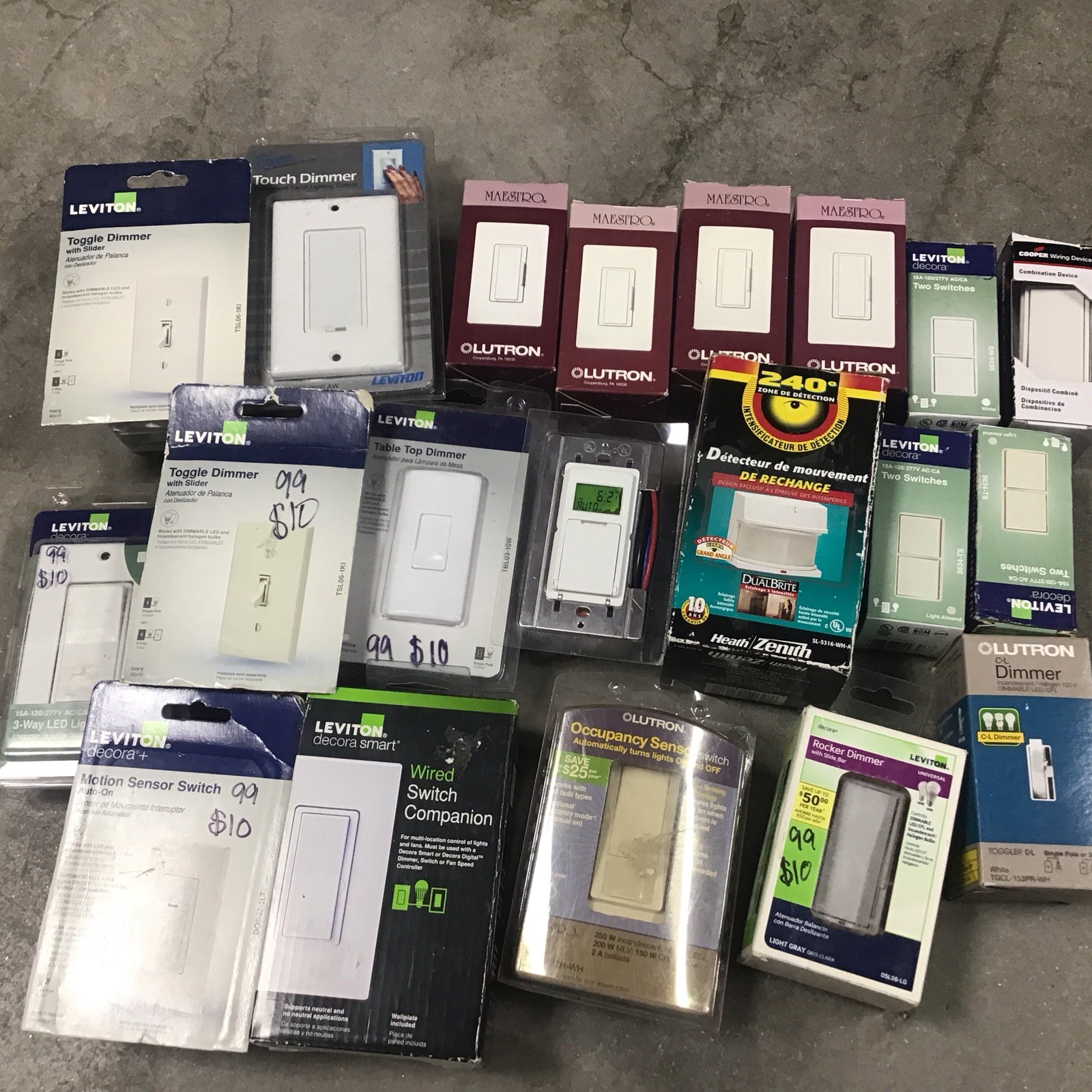 A Lot Of 20 New Switches , , Dimmers And Timing Switches Motion, Detect ￼￼￼￼￼