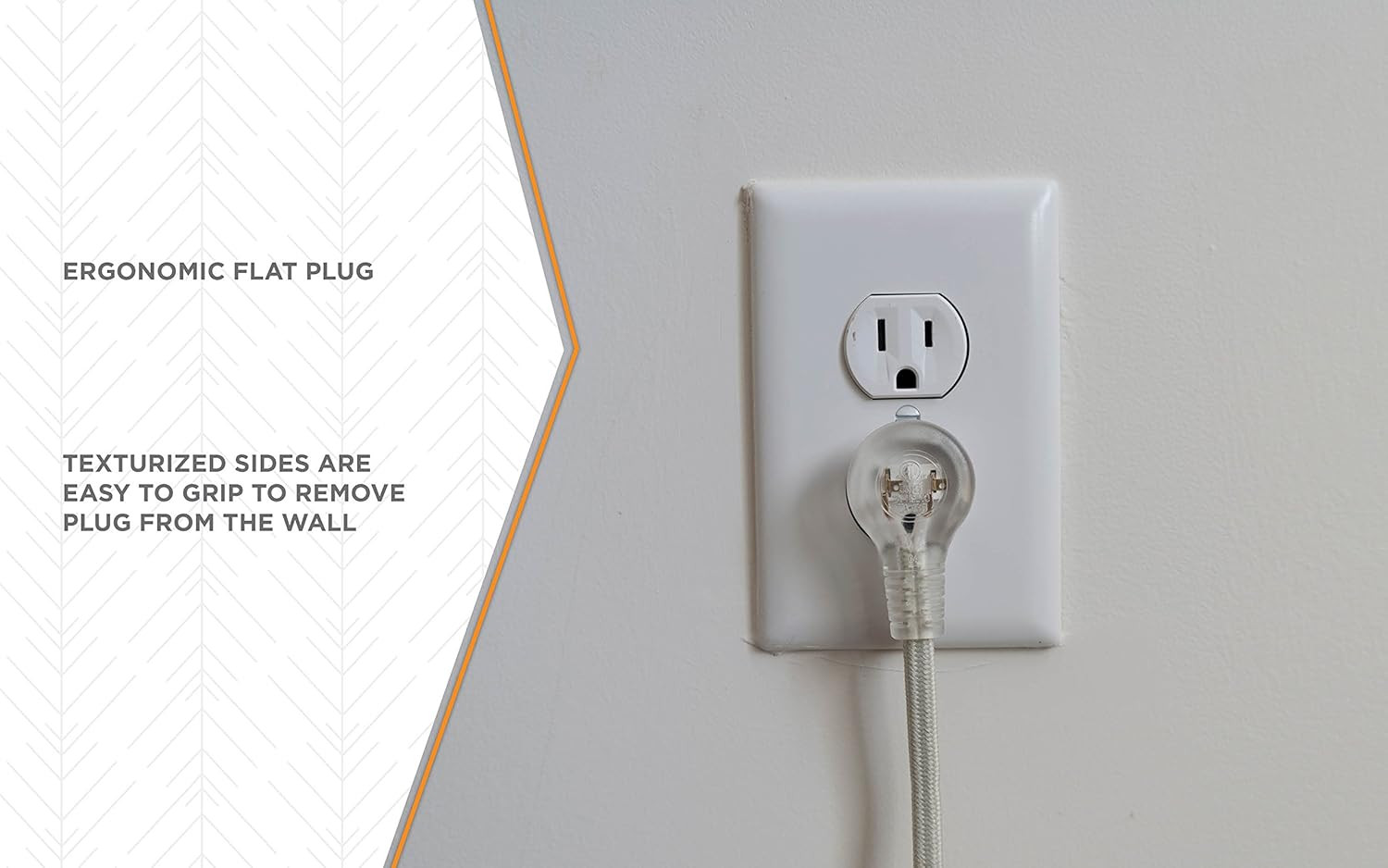 Fabric Braided Extension Cord 8ft 3 Outlet Right Angle Plug Gray
