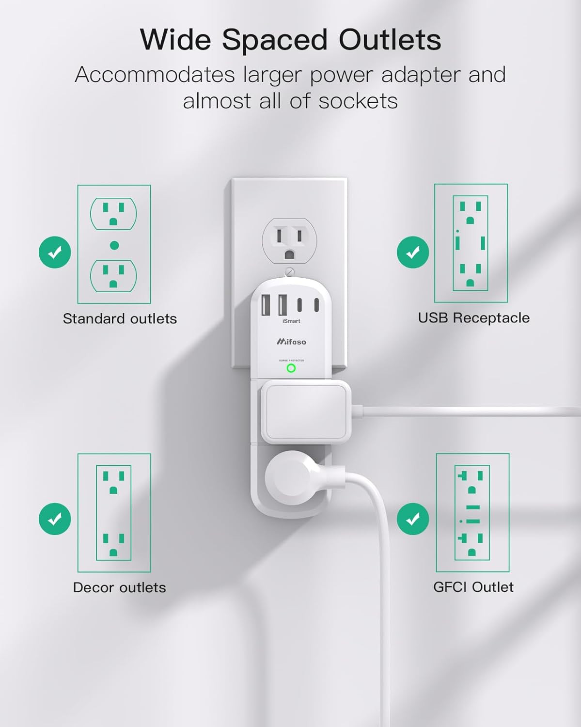 Surge Protector Outlet Extender with Rotating Plug, 6 AC Multi Plug Wall Outlet