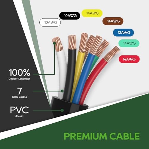 7 Way 12 Feet Trailer Extension Cord, 7 Way Trailer Plug Inline Cord 12 Foot