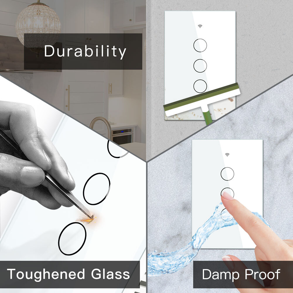 MOES WiFi Smart Light Switch Wall Touch Glass Panel Timer RF433 Alexa Google APP