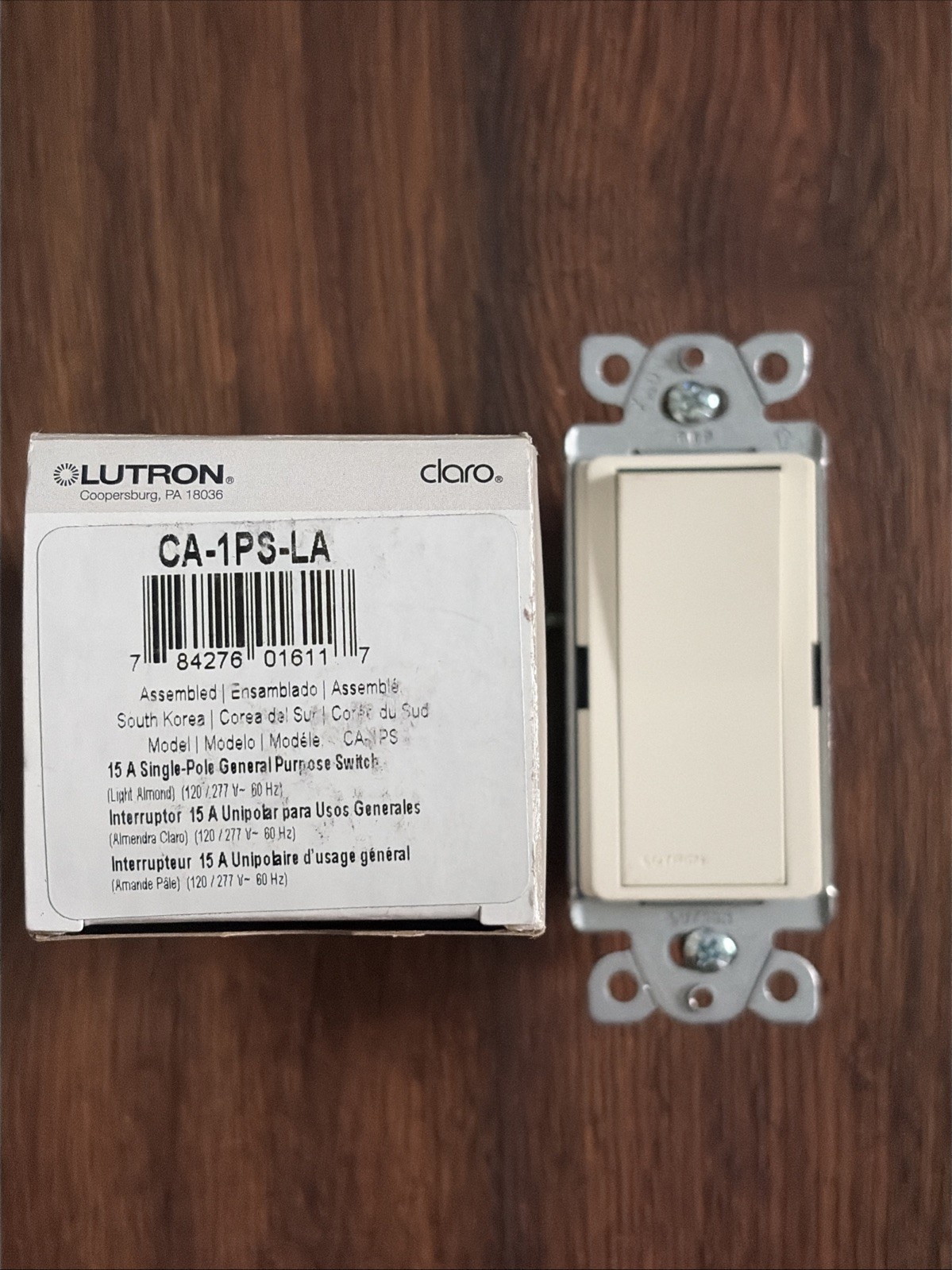 CA-1PS-LA- Lutron Claro 15-A General Purpose Switch Single-Pole – Light Almond