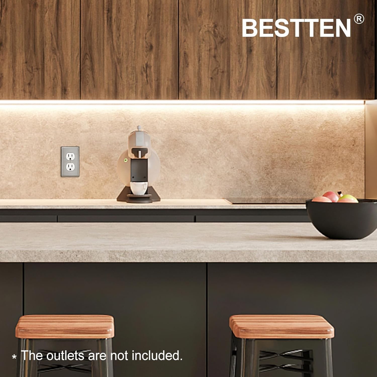 [10 Pack] BESTTEN Duplex Receptacle Metal Wall Plate with Protective Film 1