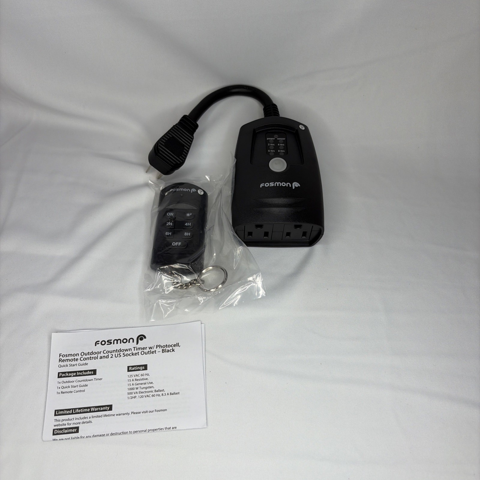 Fosmon Outdoor Light Timer Outlet with Remote Control Outlet, Black
