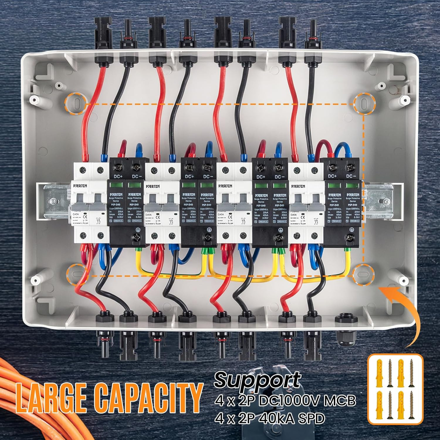 Solar Combiner Box 4 String PV Combiner Box 1000V DC 40A & 20-40KA SPD Power Dis