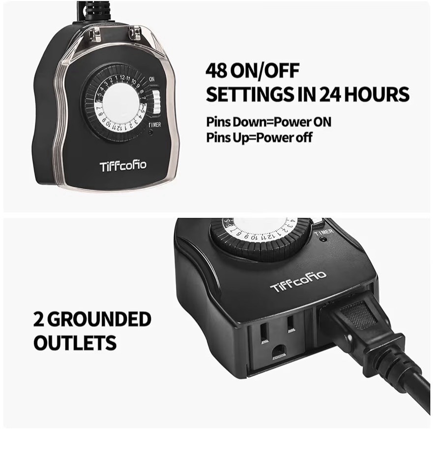 Outdoor Mechanical Timer Outlet 24H, Waterproof, Dual Outlets, 15A, 2-Pack