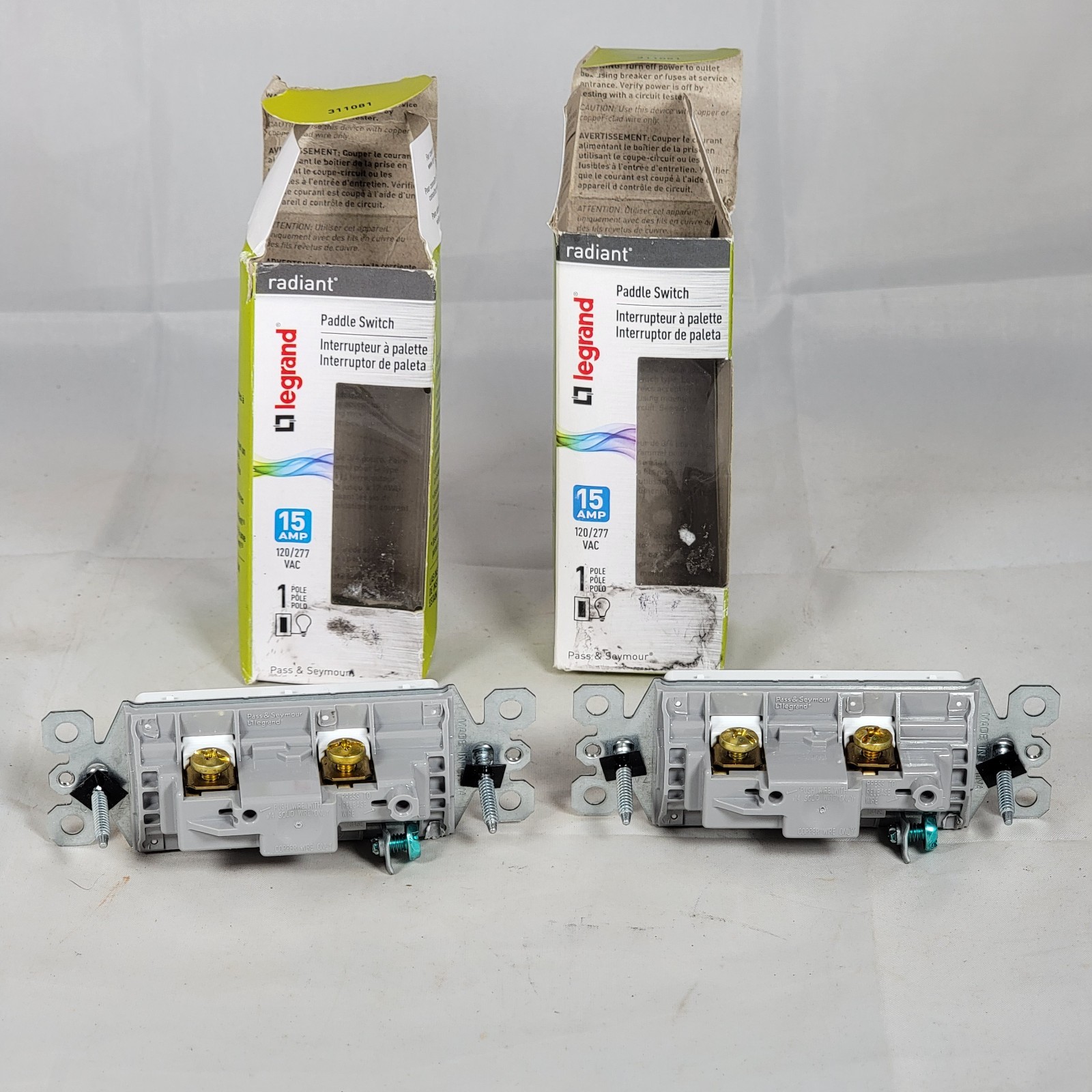 Legrand Radiant 15A 120V Paddle Light Switch Single Pole White NEW (Lot of 2)