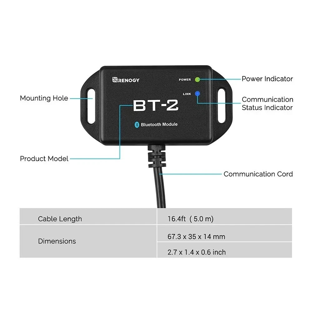 Renogy BT-2 Bluetooth Module RCM-BT2-G1-US Solar Charge Controller Monitor