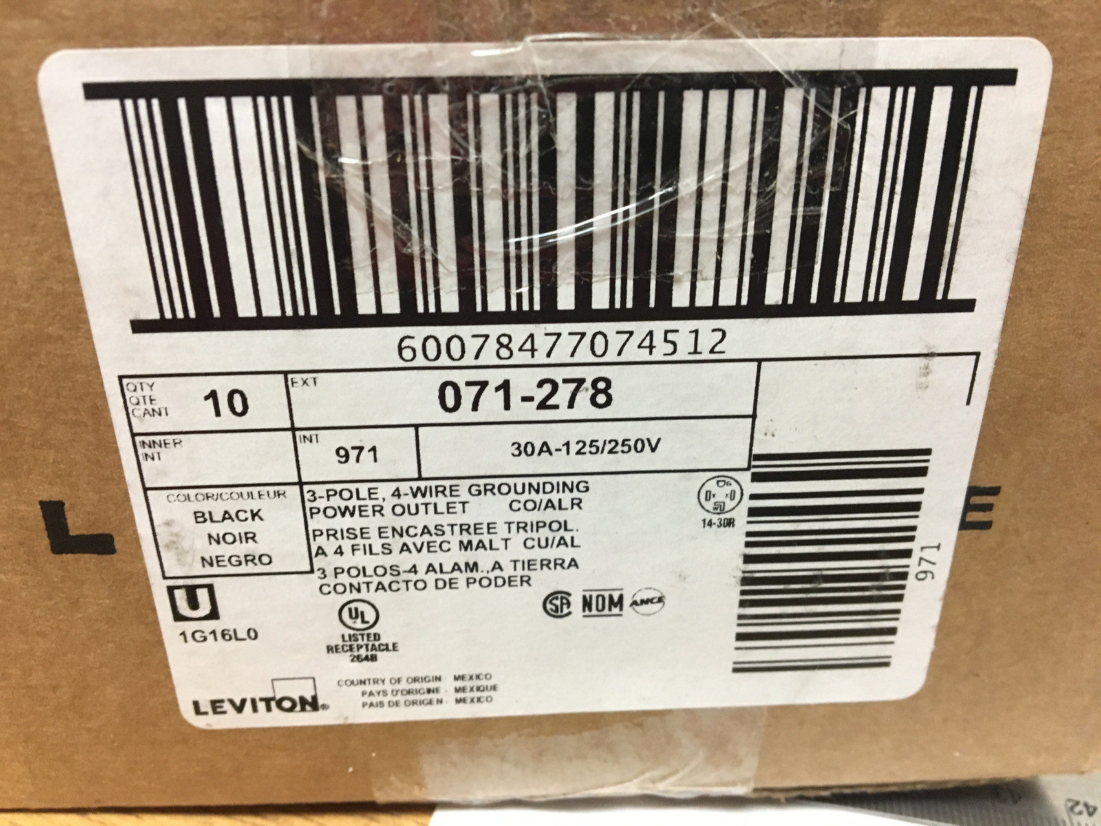 (Box Of 10) Leviton Flush Mount Receptacle Outlet 30A 125/250V P/N 278 4 wire