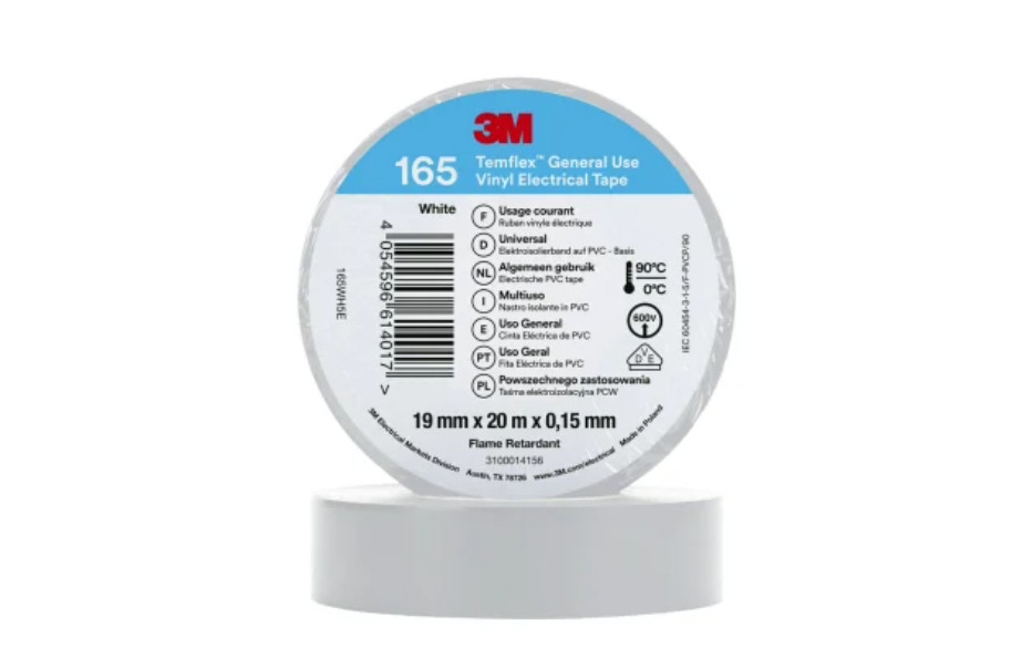 10x PVC Electrical Insulating Tape 19mm x 0.15mm x 20m Temflex™ 165 white 3M