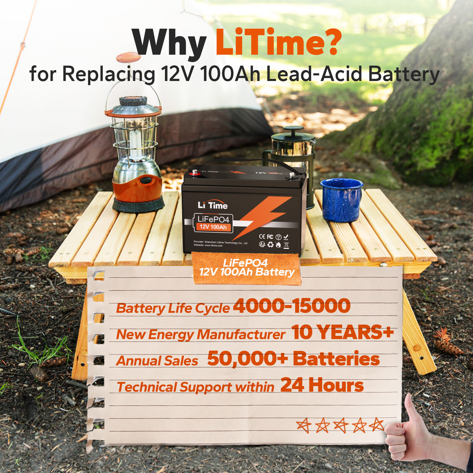 Litime 12V 100Ah LiFePO4 Lithium Battery 100A BMS 4000-15000 Cycles for RV Solar