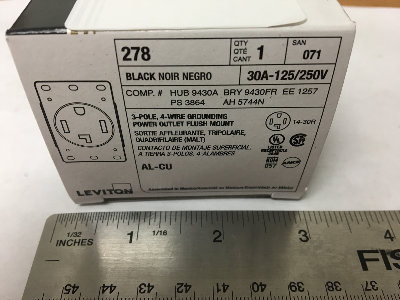 (Box Of 10) Leviton Flush Mount Receptacle Outlet 30A 125/250V P/N 278 4 wire