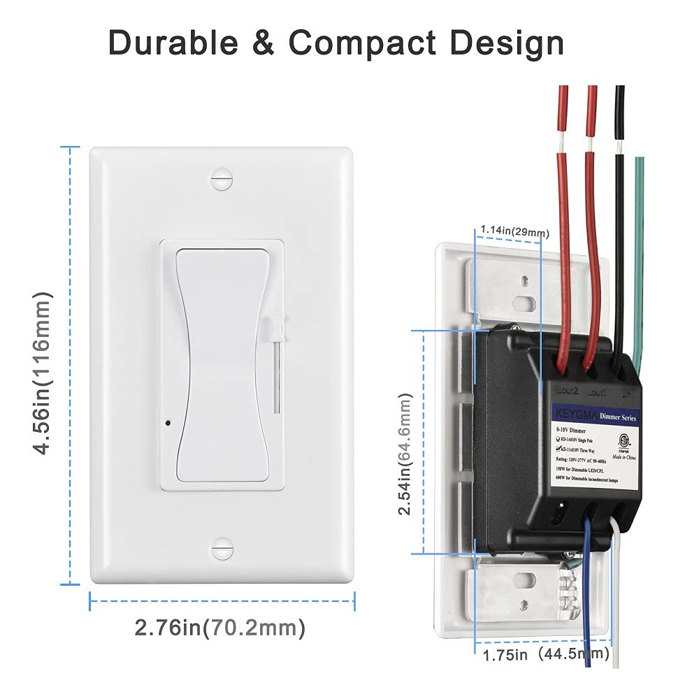 0-10V LED Dimmer Switch, Low Voltage Dimmer Switch for Dimmable LED Lights, CFL,