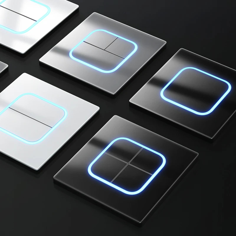 Momentary Push Button Wall Light Switch Black Glass Panel LED Touch Various Gang