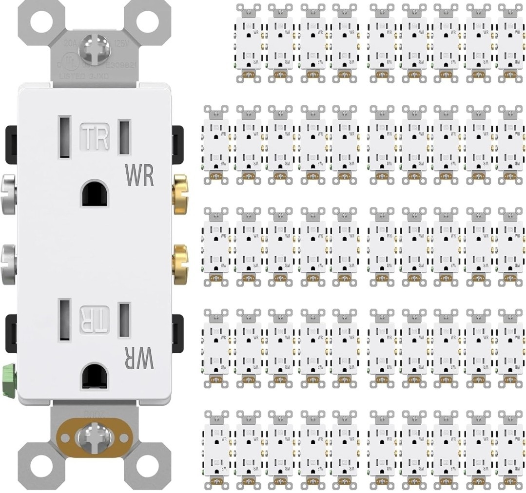 50 Pack 15 Amp Duplex Receptacle Outlet Tamper & Weather Resistant, 3 Wire 2 Pol