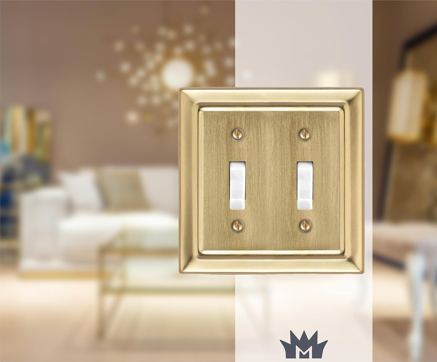 Brushed Gold Toggle Light Switch Cover Plate, 2-Gang Metal Wall Plates Pack of 2
