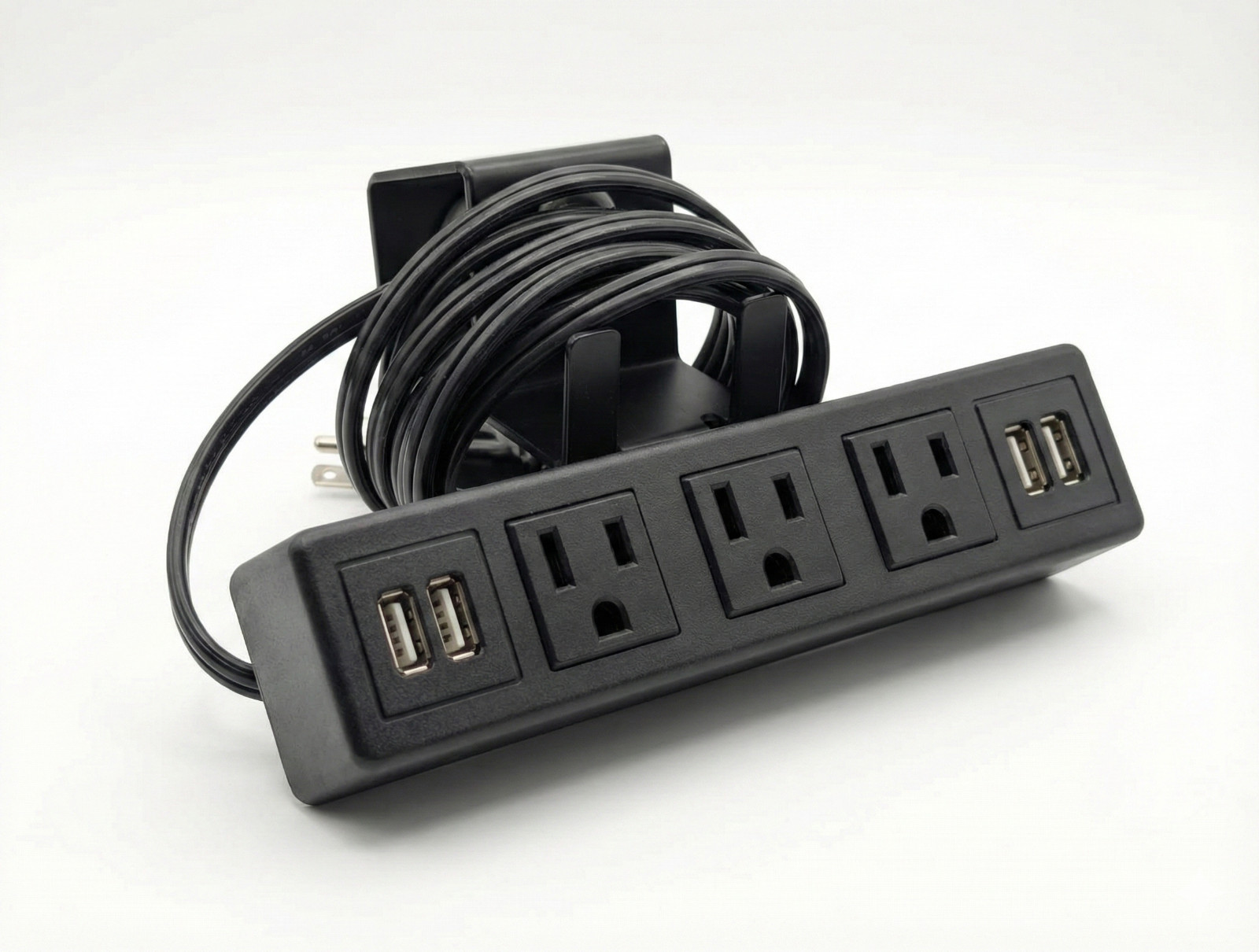 Clamp Mount Power Strip – 3 AC Outlets + 2 USB Ports – Desk/Table – ETL