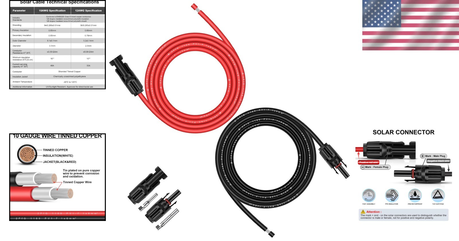 10AWG Solar Extension Cable – 10FT Weatherproof and Corrosion Resistant Design