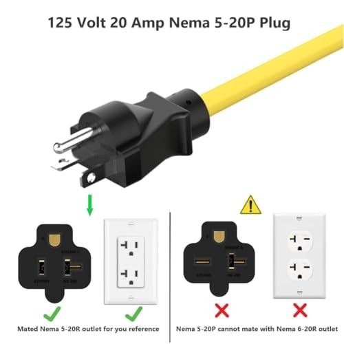 25 Ft 12AWG 20A 125V Extension Cord with 4-in-1 Outlet Adapter