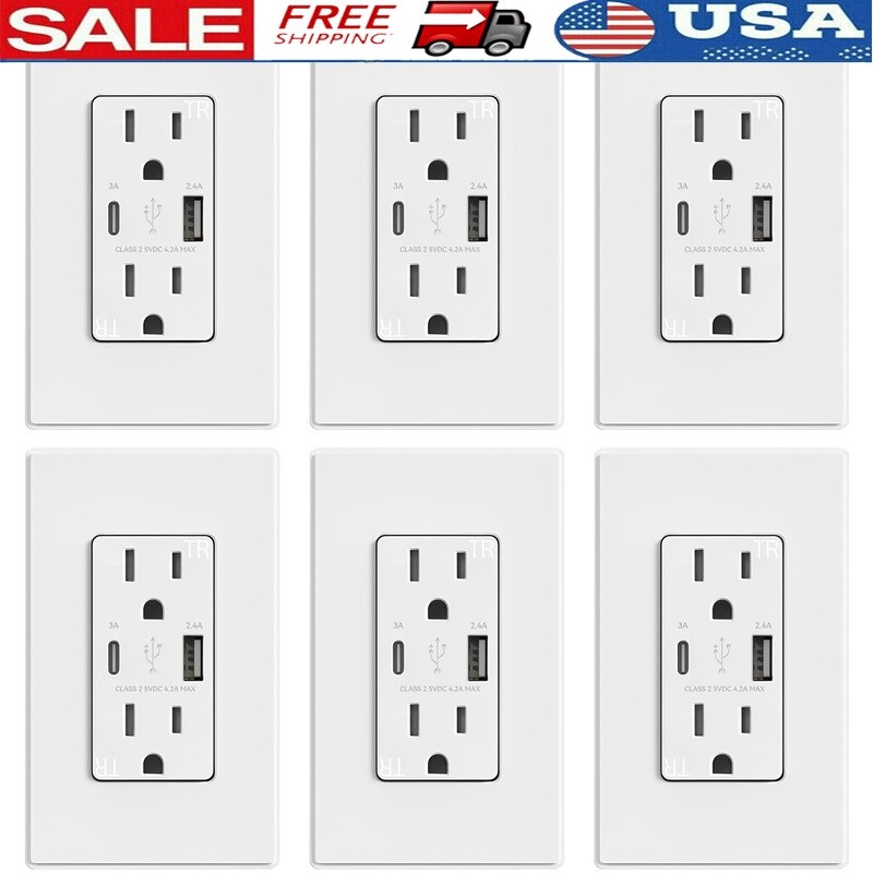 In-wall USB Charger Outlet Dual Ports High Speed Tamper Resistant 4.2A