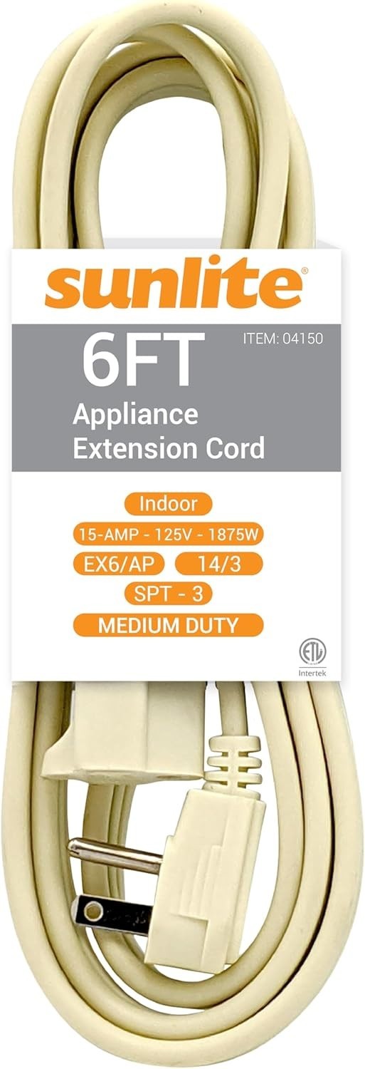 Sunlite Medium Duty Appliance 6-Foot Extension CordThree Prong Beige