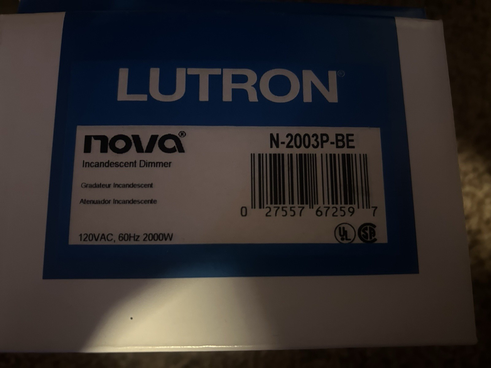 Lutron Nova N-2003P-BE Incandescent Slide Dimmer Switch 120V White