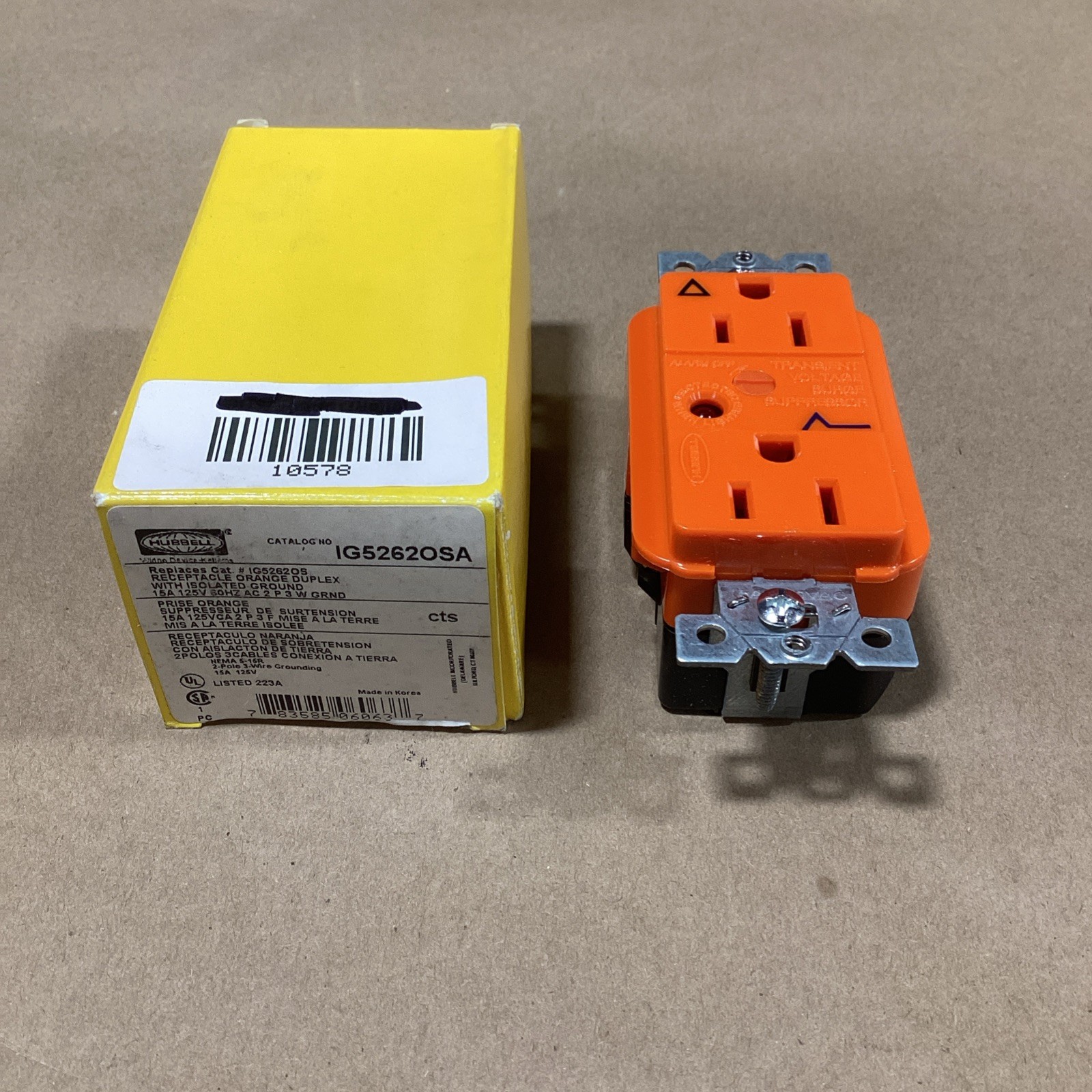 Hubbell IG5262OSA 15A Duplex Receptacle 125VAC, 15A NEMA 5-15R